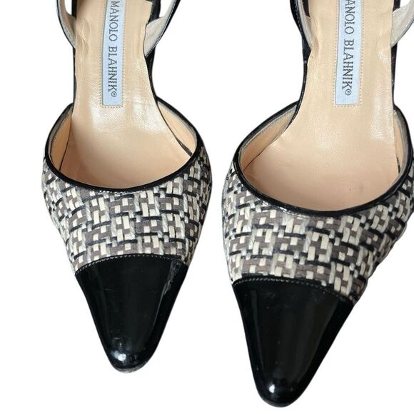Manolo Blahnik Carolyne Black/White Slingback Heels - Picture 2 of 8